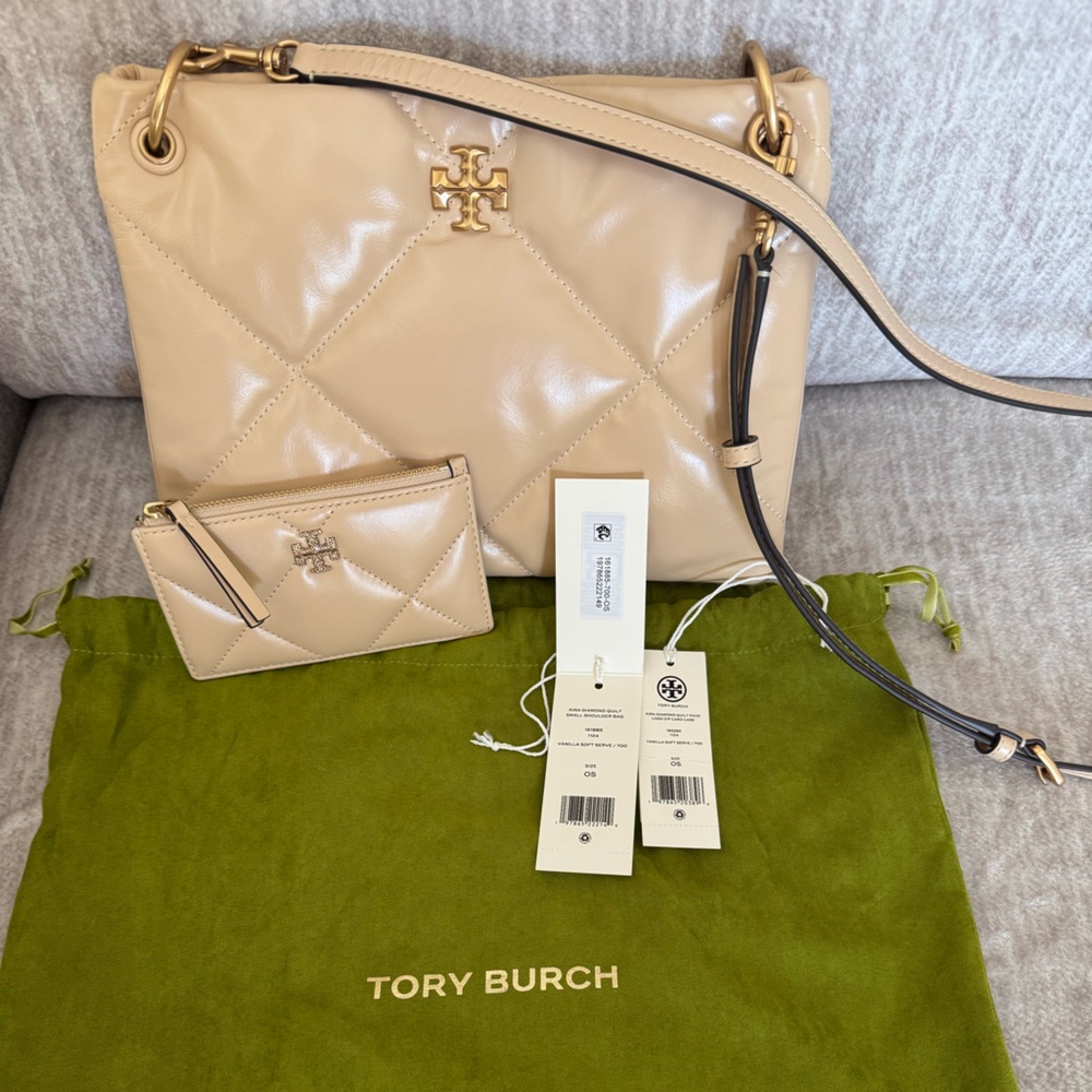 Tory Burch Kira Diamond Quilt Handbag & Zip Card Case in Vanilla Soft Serve